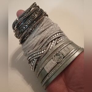 #739.    4 Piece Assorted Gray, Silver Rhinestone, Bracelet Bundle